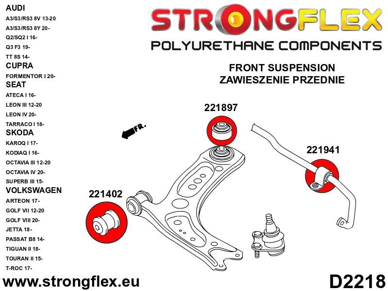 226246A: Front suspension and ream beam bush kit SPORT