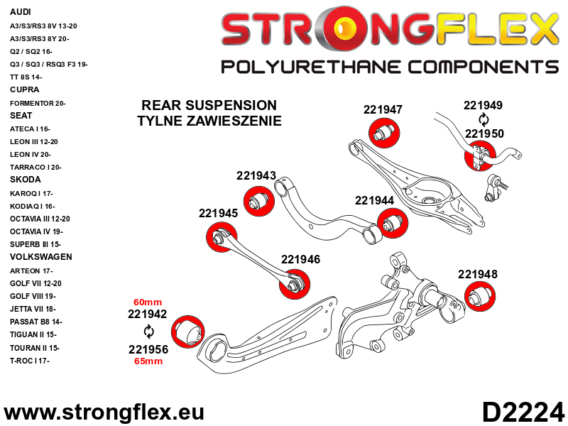 221956A: Trailing arm – front bush 65mm SPORT
