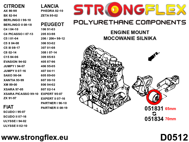 051834A: Front lower engine mount 70mm SPORT