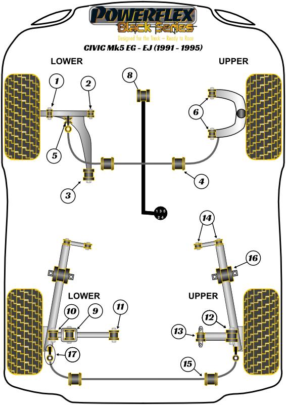 Linkkit voor stabilisatorstang achteraan Civic Models, Integra Models, ZS Mk1, 200, 200 Coupe inc. Turbo, 400 & 45 HH-R, black