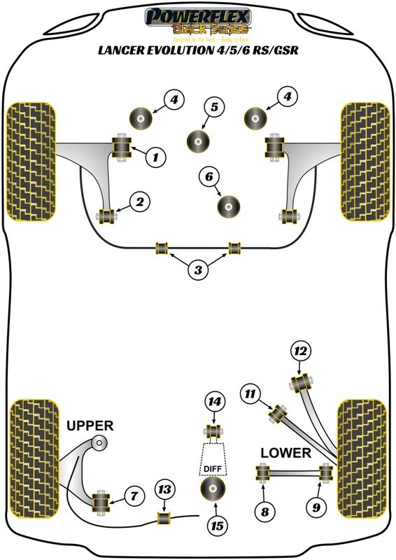 Rear Diff Front Mounting Bush, RS Only Lancer Evolution IV, V & VI RS/GSR, Lancer Evolution VII, VIII & IX inc 260, road