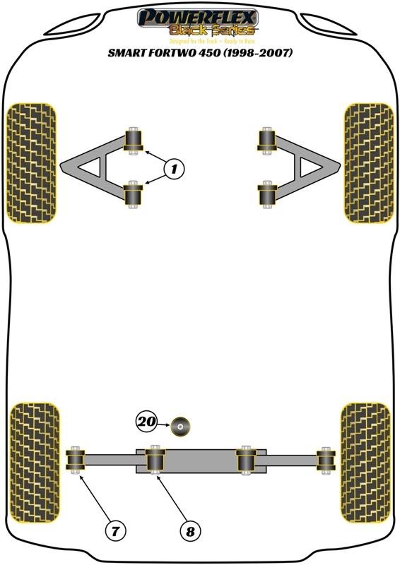 Inzetstuk voor motorsteun ForTwo 450, Roadster 452 inc Brabus (2003 - 2005), straat