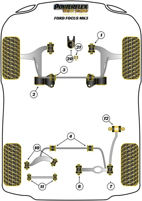 Voorste stabilisatorstang tot chassisbus 22 mm Focus Models, Kuga Models, Mondeo Models, S-Max MK1, Discovery, S60 2WD, S60 AWD, S80, V40, V60 inc R, V70, XC60, XC70 P3, black