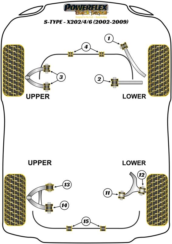 Binnenste bus van de onderste draagarm van het voorwiel S Type inc R - X202/4/6 (2002 - 2009), XF, XFR - X250, XJ - X351, XJ, XJ8 - X350 - X358 (2003 - 2009), XK, XKR - X150, black