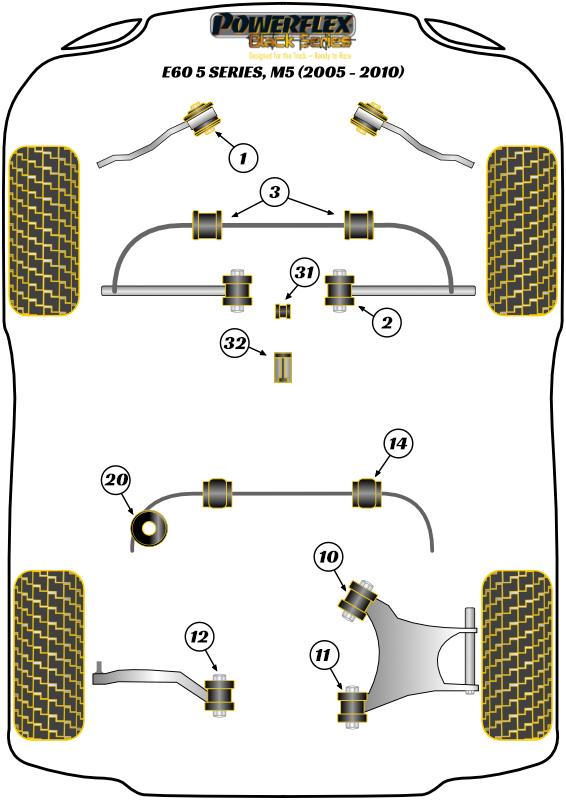 Front Roll Bar/Subframe Strengthening Support Plate 5 Series, 6 Series, 7 Series, road+black