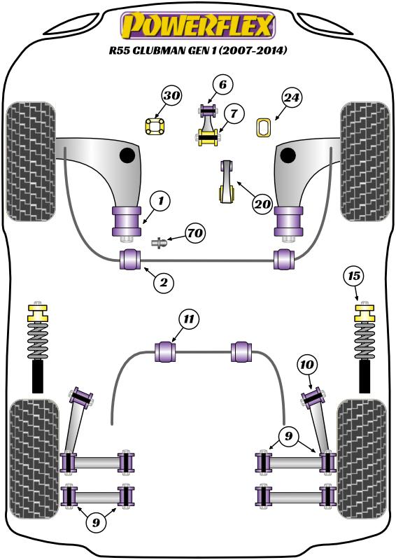 Lagere koppelmontage, snelle weg R55 Clubman Gen 1, R56/57 Gen 2, R58 Coupe, R59 Roadster, straat