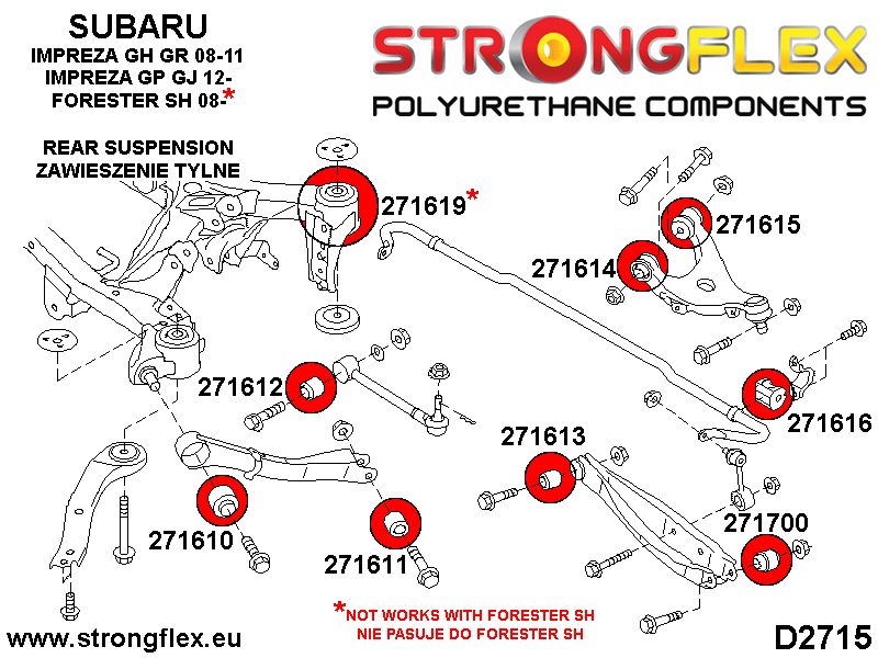 276165B: Rear suspension polyurethane bush kit