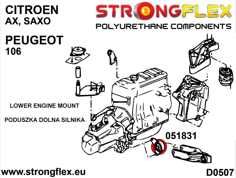 051831A: Onderste motorsteun 65 mm SPORT